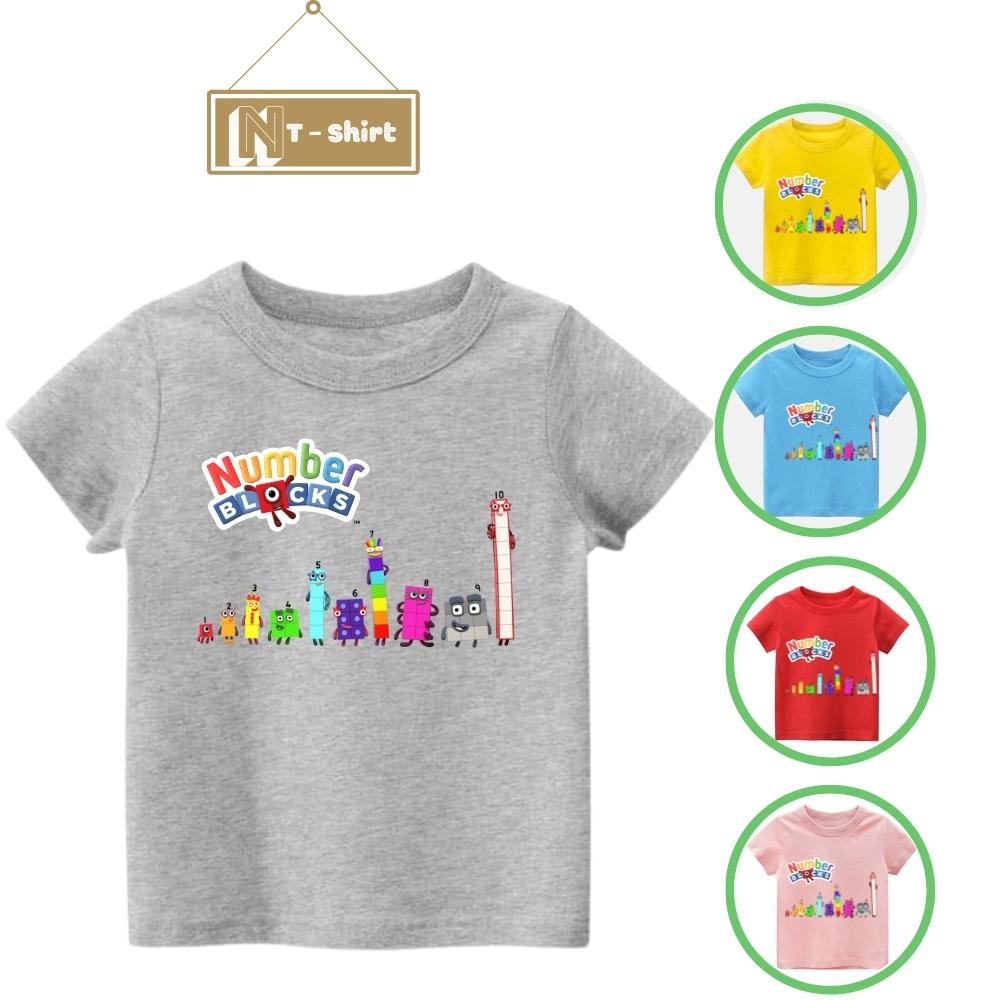 Áo thun cho bé trai và bé gái in hình hoạt hình Number Blocks dễ thương, chất liệu cotton mềm mịn thoáng mát NTShirt