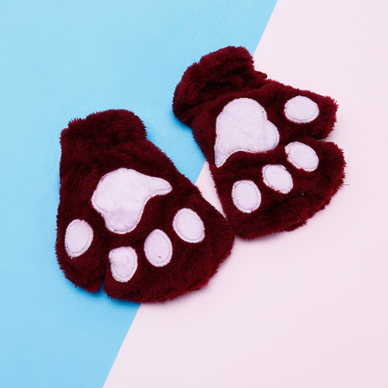 Găng Tay Hở Ngón Giữ Ấm Mùa Đông Hình Bàn Chân Mèo Hoạt Hình Cho Nữ