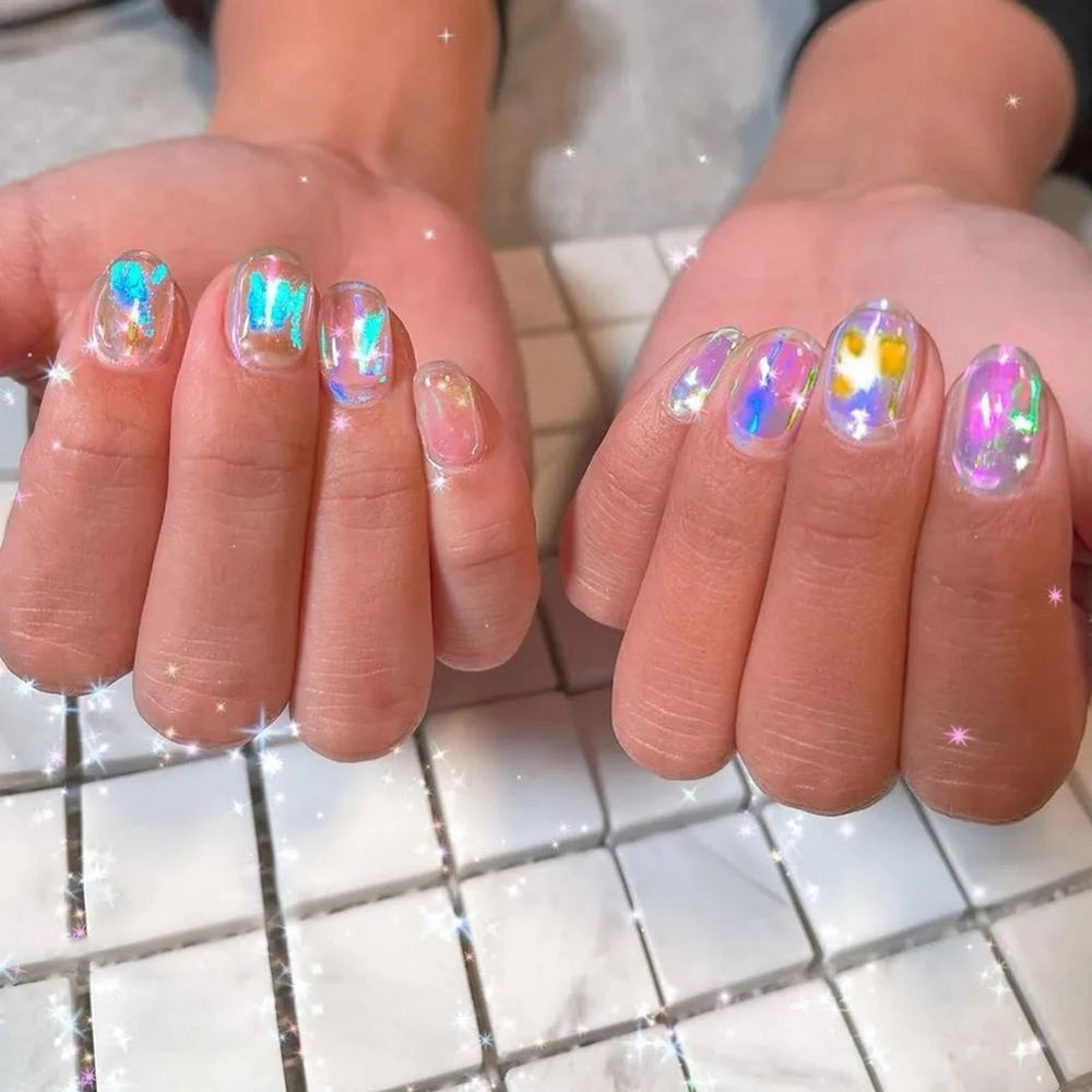 [Hàng mới về] Miếng dán trang trí móng tay màu laze nước đá viên hiệu ứng hào quang màu kẹo tùy chọn hình chữ nhật
