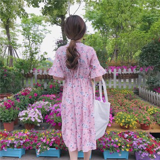 [Có sẳn ] Đầm maxi hoa nhí cổ V