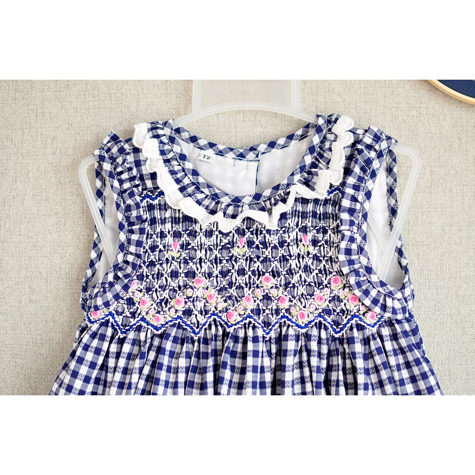 Đầm smock caro navy