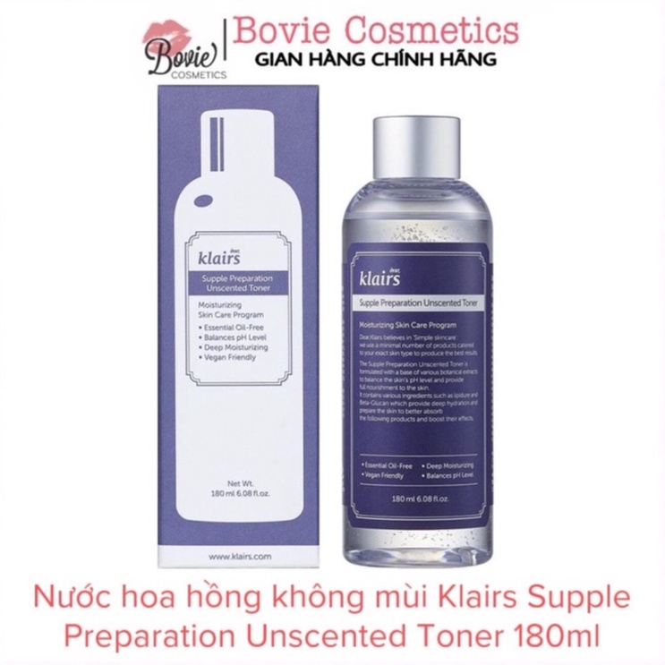 Nước hoa hồng Klairs Supple Preparation Unscented Toner 180ml