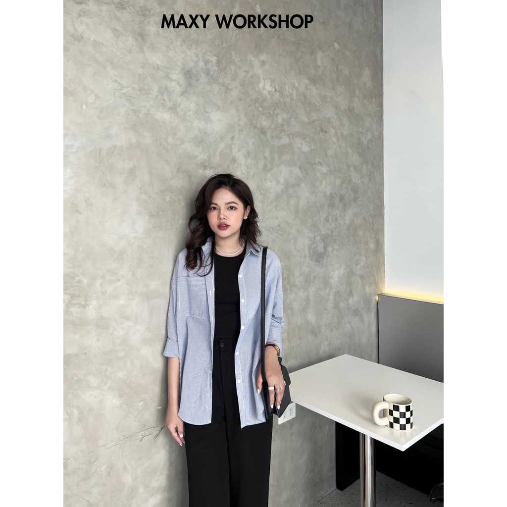 Áo sơ mi tay dài có túi họa tiết kẻ sọc thời trang Shirt Maxy Workshop