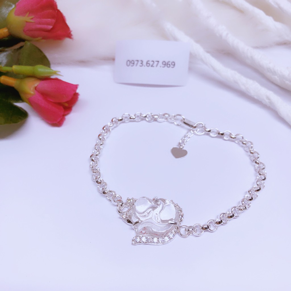 Lắc tay nữ bạc mặt hồ ly gắn đá phong thủy nhiều màu theo mệnh - Bibi silver - BBS