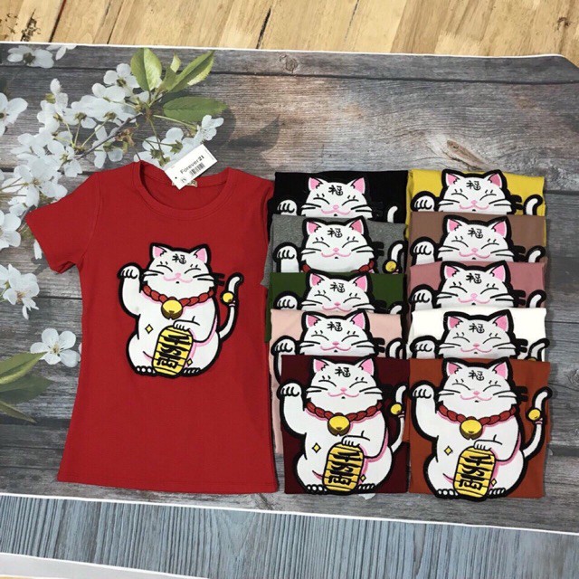 Áo thun mèo thần tài 3 màu đỏ/ đen/ trắng size M ( 42-60kg )