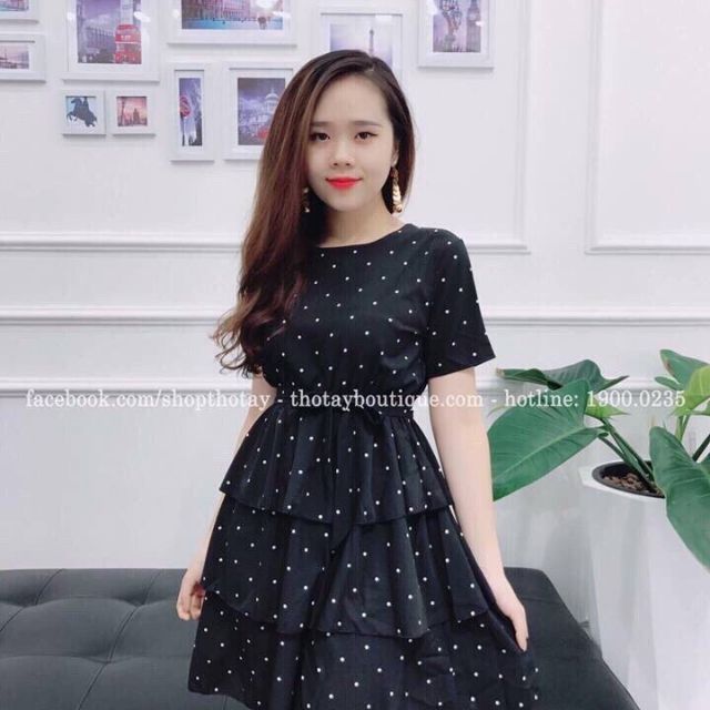 Đầm chấm bi 3 tầng