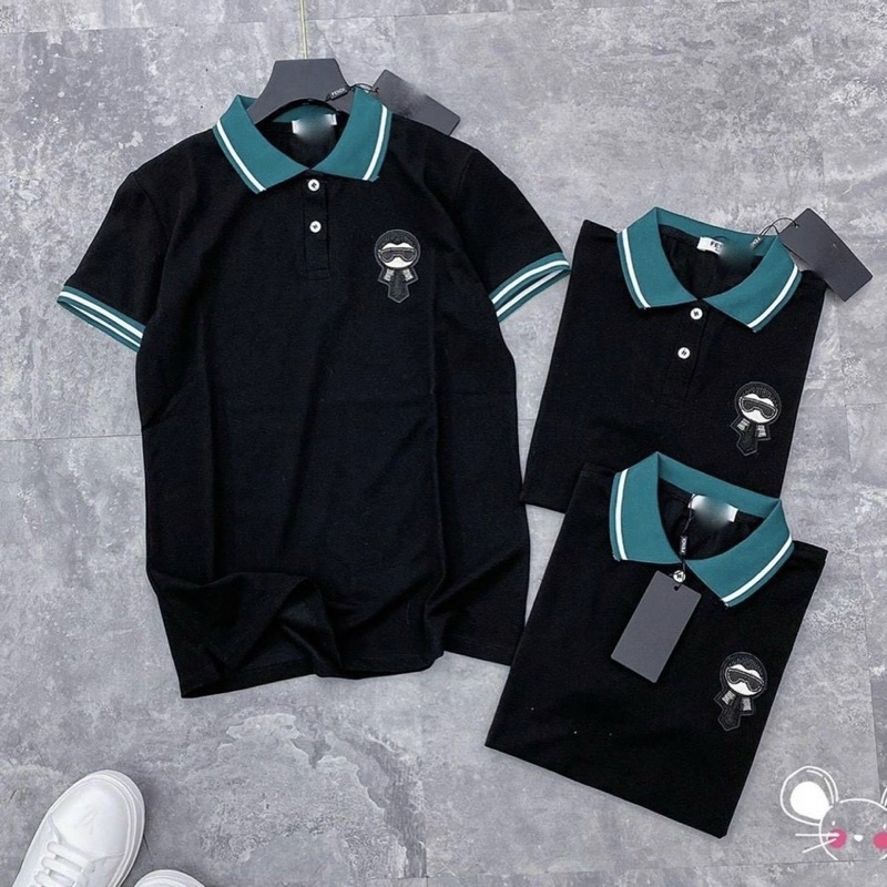 Áo polo nữ phối cổ bo xanh Áo phông cổ bẻ chất cotton dãn logo ngực viền tay màu đen trắng cổ cúc