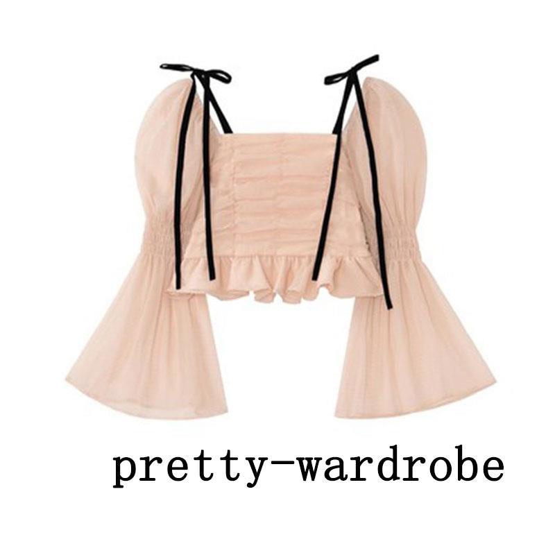 Áo Trễ Vai Tay Phồng Xếp Ly Màu Xanh Dương Thời Trang Mùa Hè Hàn Quốc 2022 Dành Cho Nữ