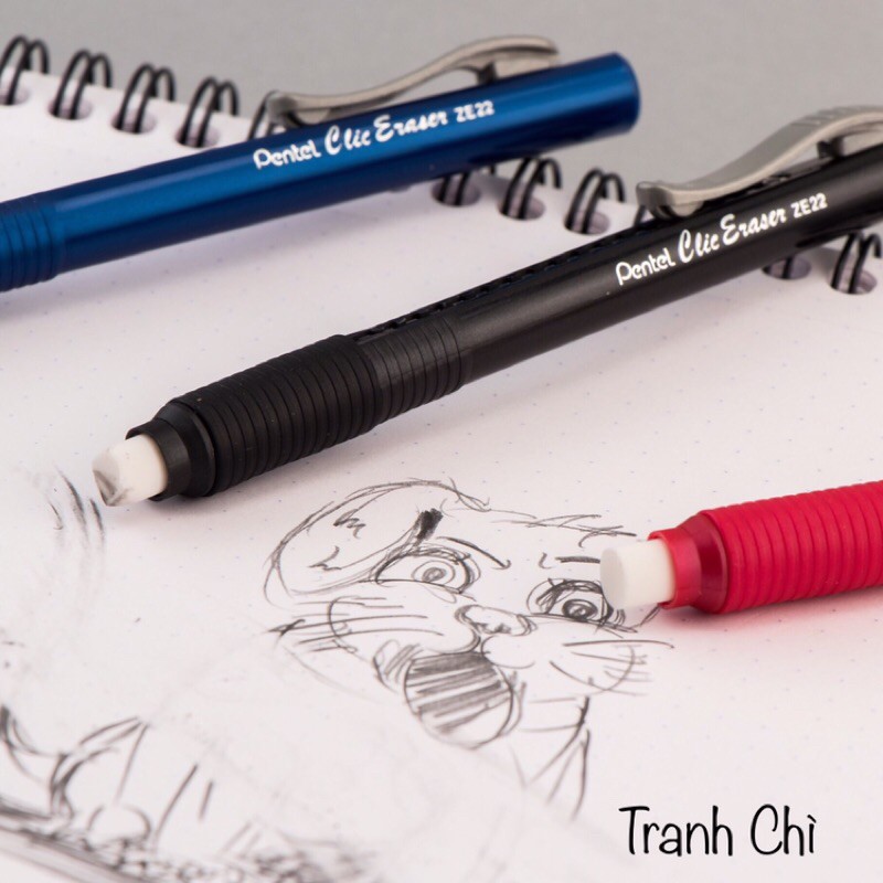 Bút gôm / viết gôm bấm đẩy Pentel Clic Eraser Grip Nhật Bản thân tròn ZE22 tẩy chì