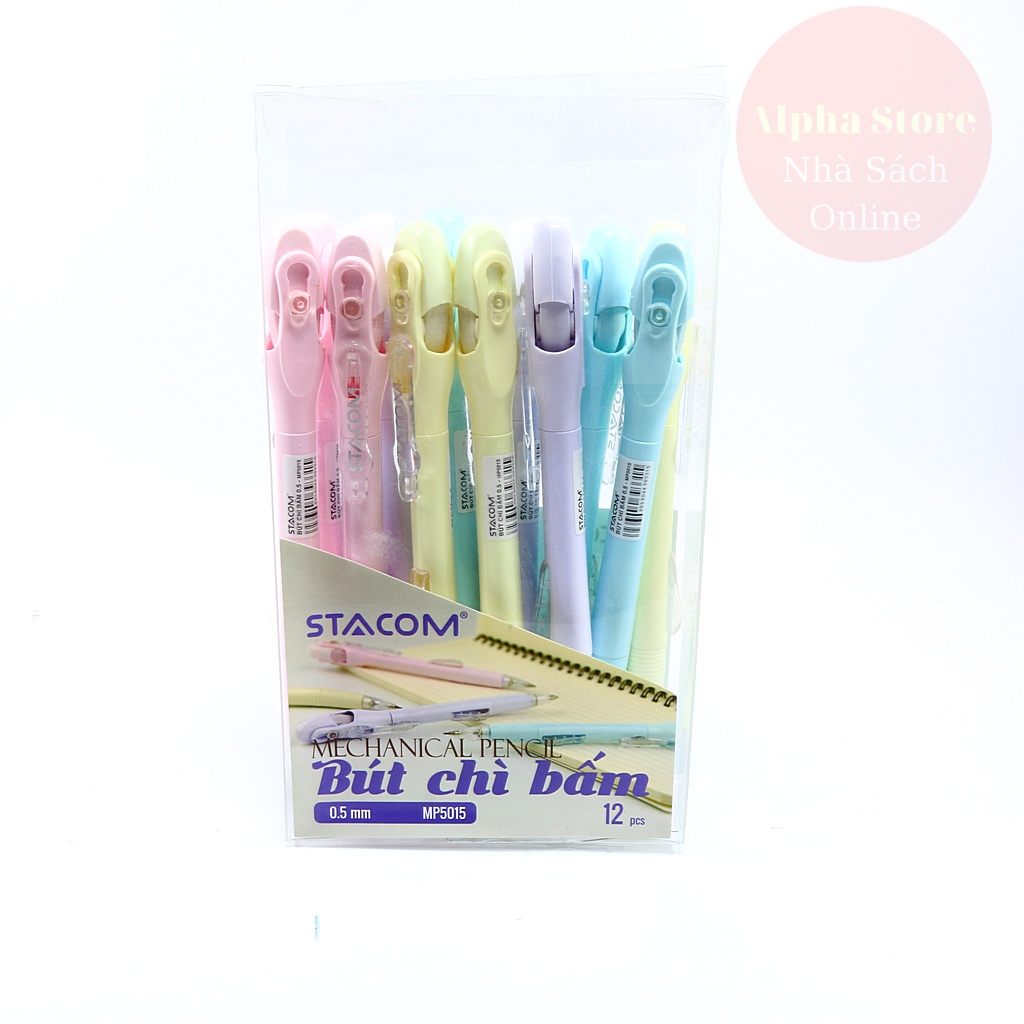 Bút chì kim 0.5mm, viết chì bấm giữa thân nhiều màu sắc đáng yêu cho bé Stacom MP5015