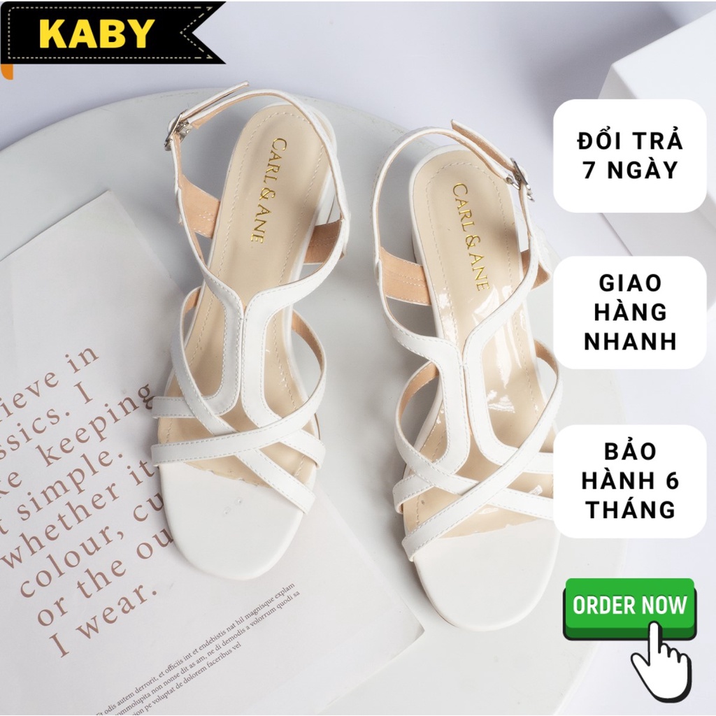 Giày sandal phối dây thời trang nữ đơn giản công sở màu trắng mũi vuông cao 5cm _ CS002