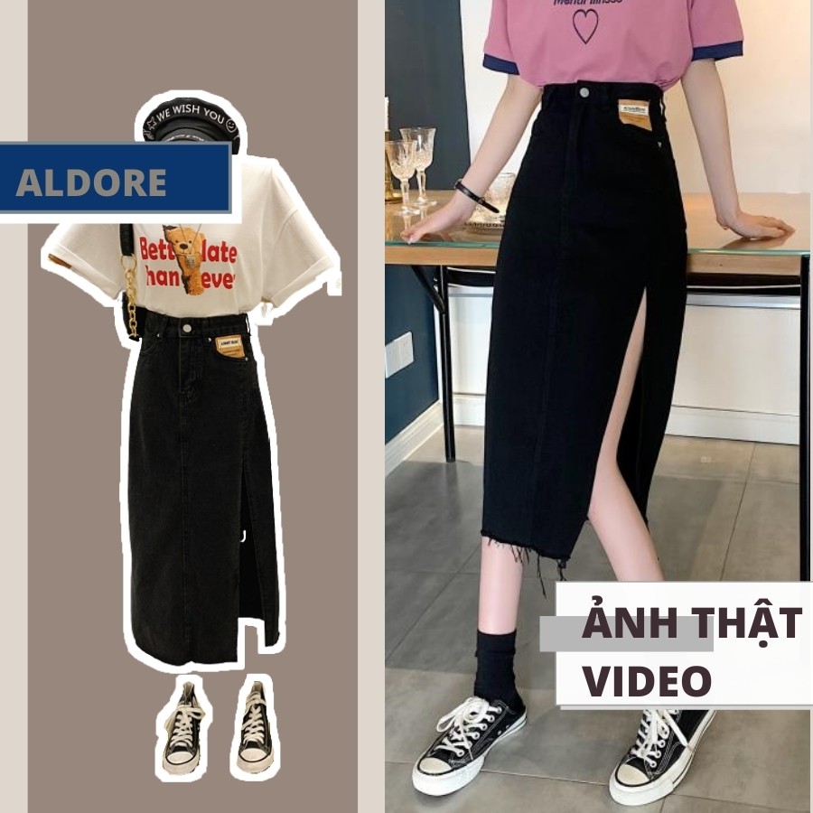 Chân váy jean dáng dài sẻ vạt trước phong cách ullzzang Hàn Quốc CVH2 | BigBuy360 - bigbuy360.vn