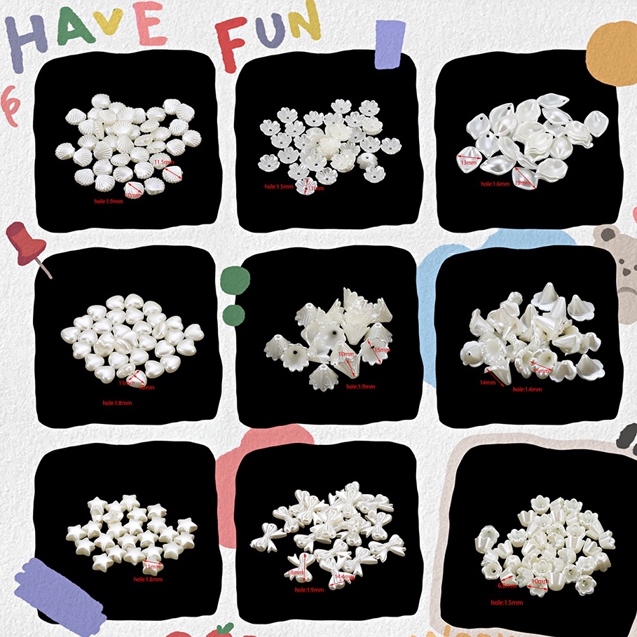 St.kunkka Set 20 hạt ABS acrylic giả ngọc trai nhiều hình dạng cánh hoa bươm bướm diy handmade trang sức