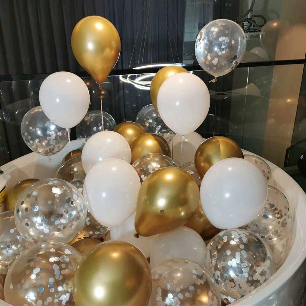Set 5 Bong Bóng Trong Suốt Phối Kim Sa Lấp Lánh Kích Thước 12 inch Dùng Trang Trí Tiệc Cưới/Sinh Nhật