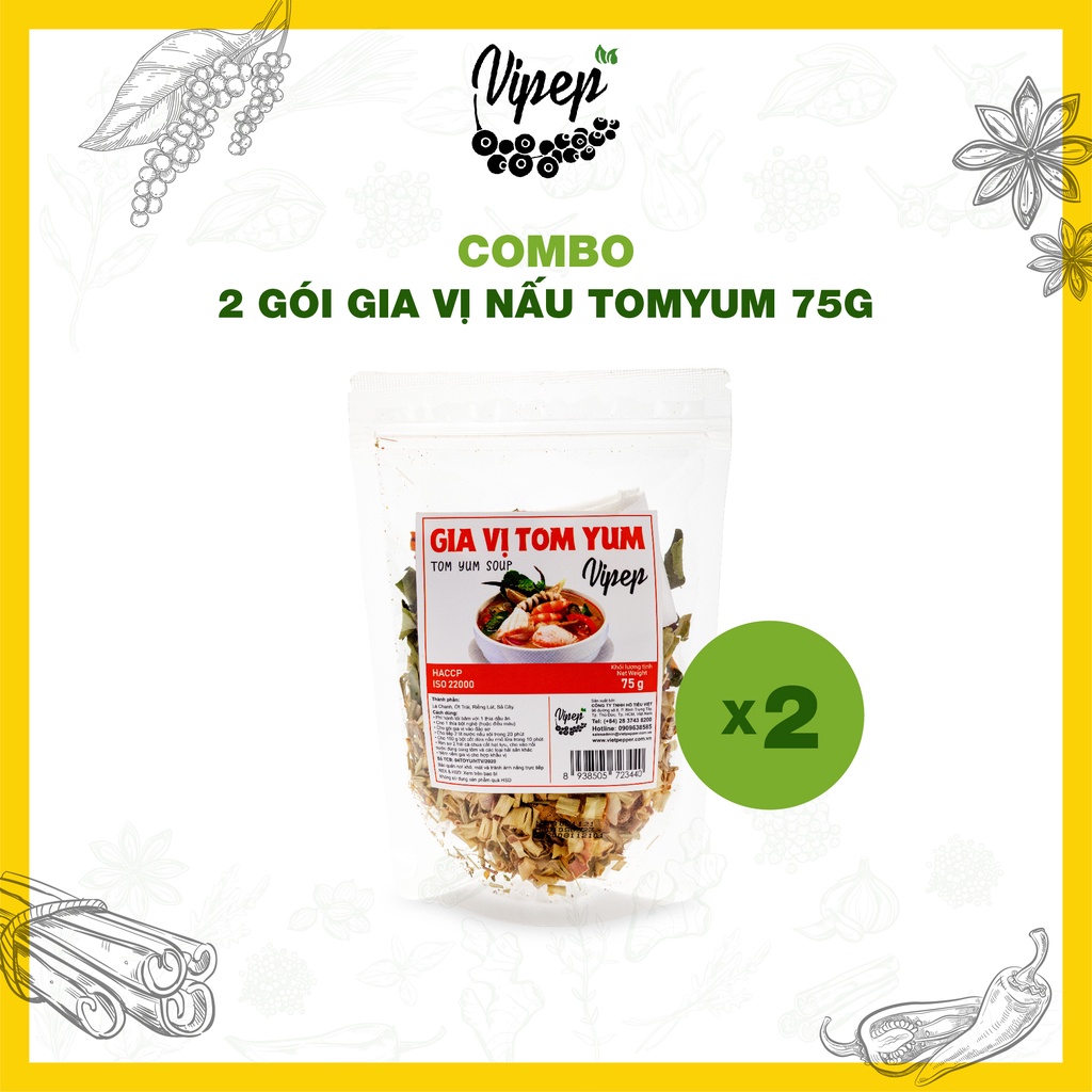 Combo 2 gói gia vị lẩu thái Tomyum Vipep 75g - chuẩn nước lẩu Hadilao, gói tiện lợi chế biến tại nhà