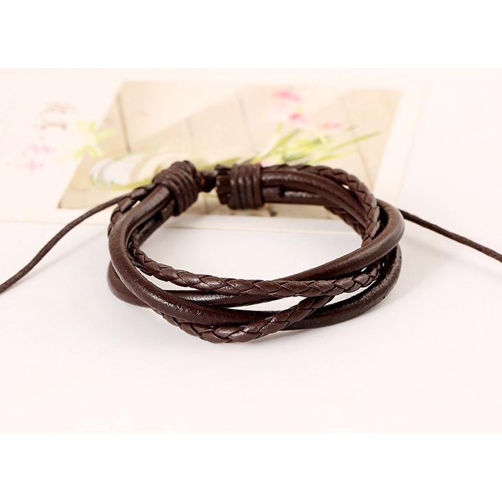 Vòng Đeo Tay Da Vintage Nhiều Sợi Unisex Cá Tính