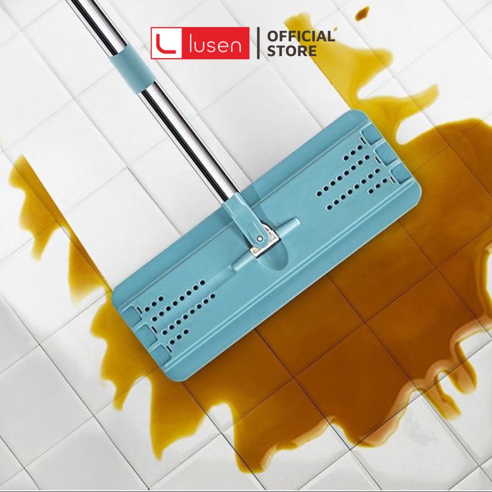 Cây lau nhà Lusen K1 thông minh, Bộ chổi lau sàn 2 ngăn tách nước xoay 360 độ thùng tự vắt. Tặng kèm 2 bông lau