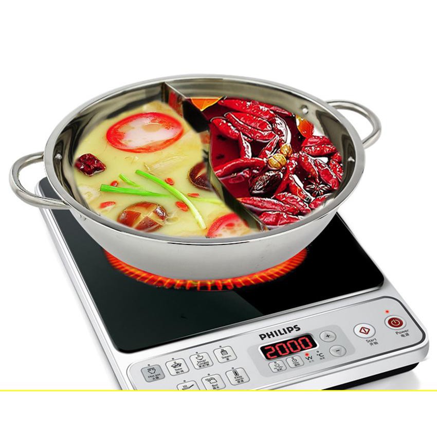 Nồi lẩu Hot Pot 2 ngăn inox-Nôi lẩu size lớn 30cm-Nồi lẩu 2 ngăn dầy dặn nấu được bếp từ cao cấp