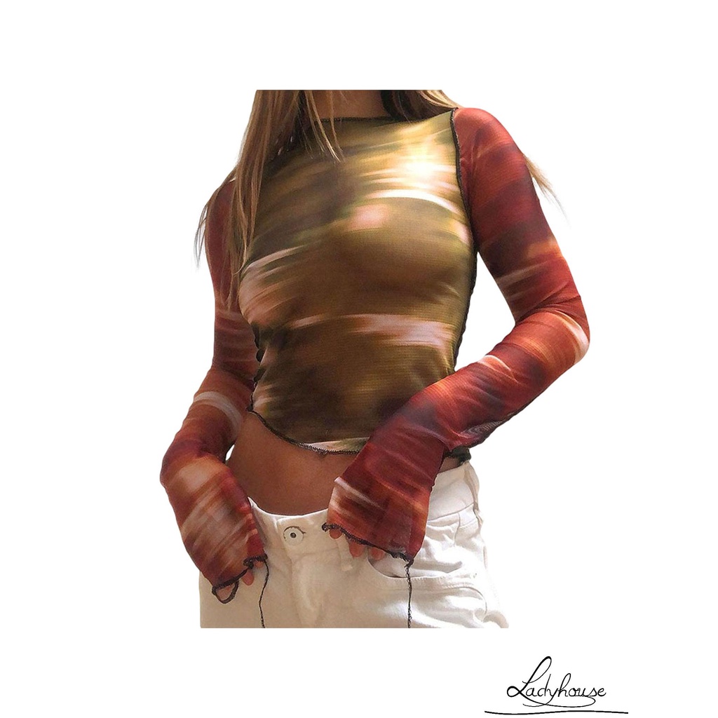 Áo Thun Tay Dài Dáng Ôm In Họa Tiết Trừu Tượng Dành Cho Nữ