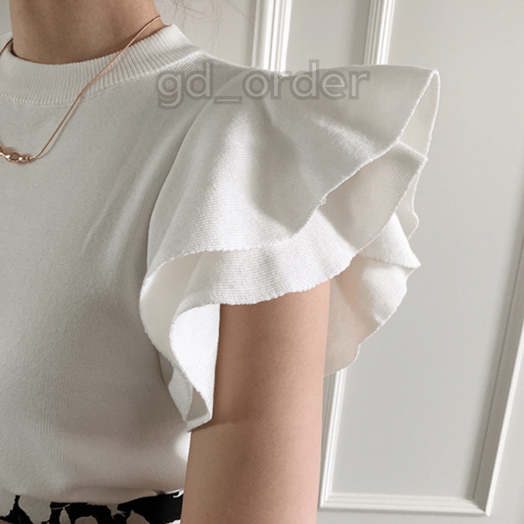 A28|Áo thun công sở đẹp cổ tròn tay hai lớp lá sen sang trọng hàn quốc màu trắng, đen gd_order
