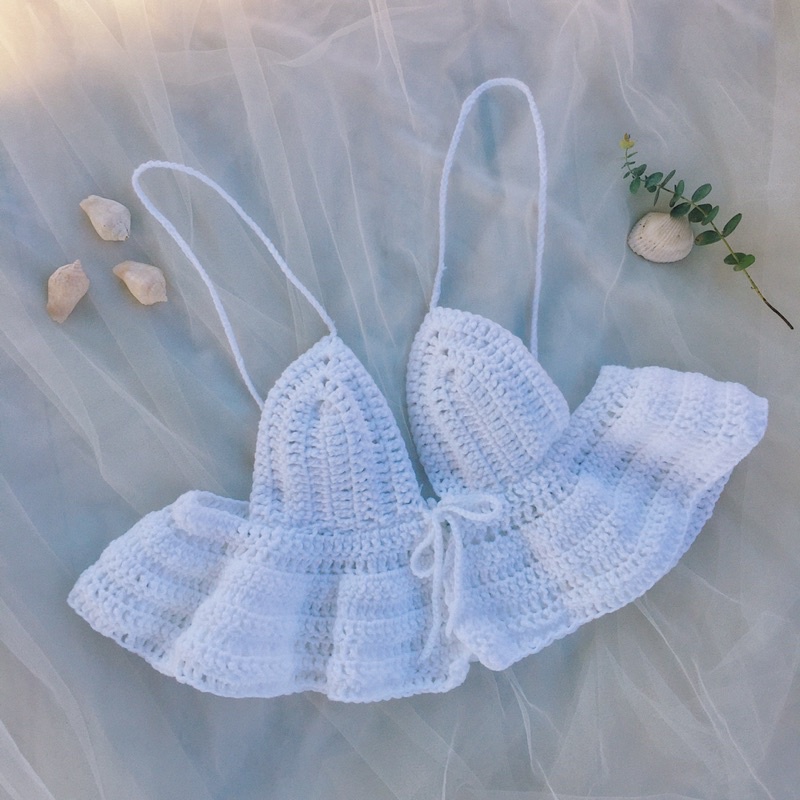 Croptop Bèo Nhún - Bra Len Móc - xanhlanhes