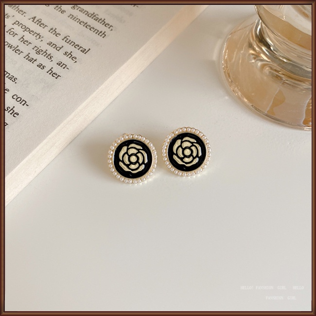 Bông Tai Mạ Bạc 925 Hình Hoa Trà Đính Ngọc Trai Đơn Giản Phong Cách Retro Cho Nữ