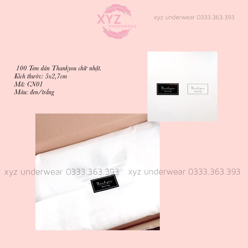 100 Tem dán Thank you hình chữ nhật  màu đen/trắng đẹp sang trọng để bán hộp bánh, hộp quà,niêm phong giấy gói quần áo | BigBuy360 - bigbuy360.vn