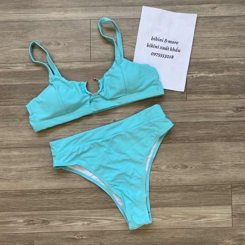 [BKN409] &lt;ÂU&gt; SET BIKINI KHUY NGỰC 5 MÀU (CẠP CAO) [XANH BEO/CAM/HỒNG/XANH MINT/ĐEN LOANG]