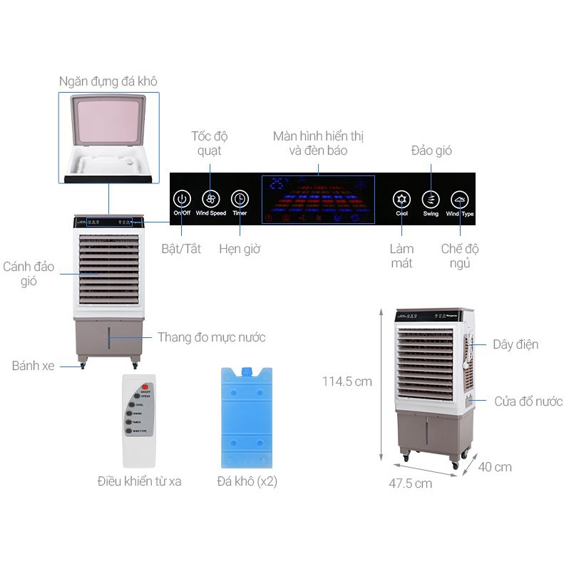 Quạt điều hoà hơi nước Kangaroo KG50F79 Trưng bày Mới 99%- Công suất 150 W, Bình nước 45 lít- Bảo hành 12 tháng