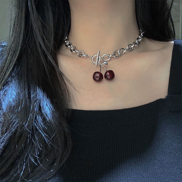 Choker, Dây Chuyền, Vòng Tay Hình Trái Cherry Phối Xích Lớn Phong Cách - Vani Store [TS000458]