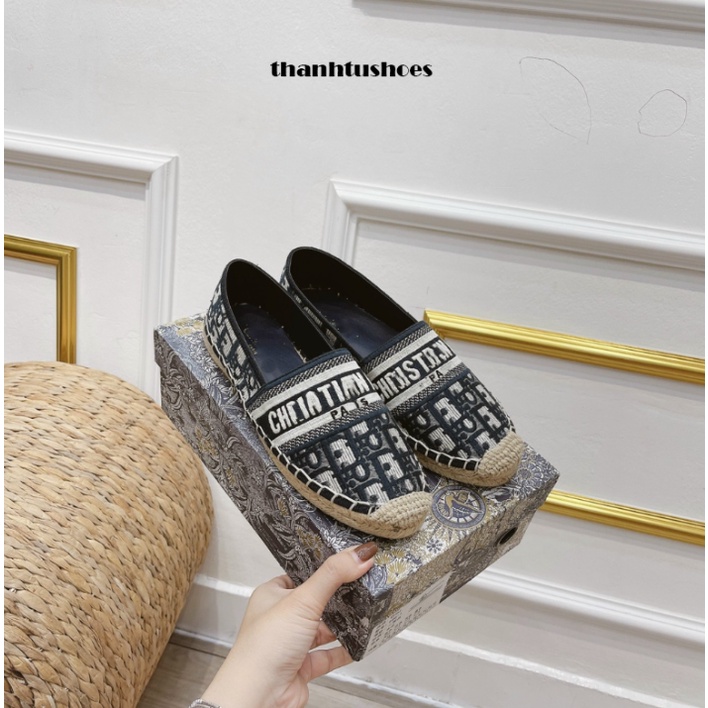 Giày Slipon nữ Di ô thổ cẩm hot, giày lười nữ đế bệt họa tiết hàng super full box