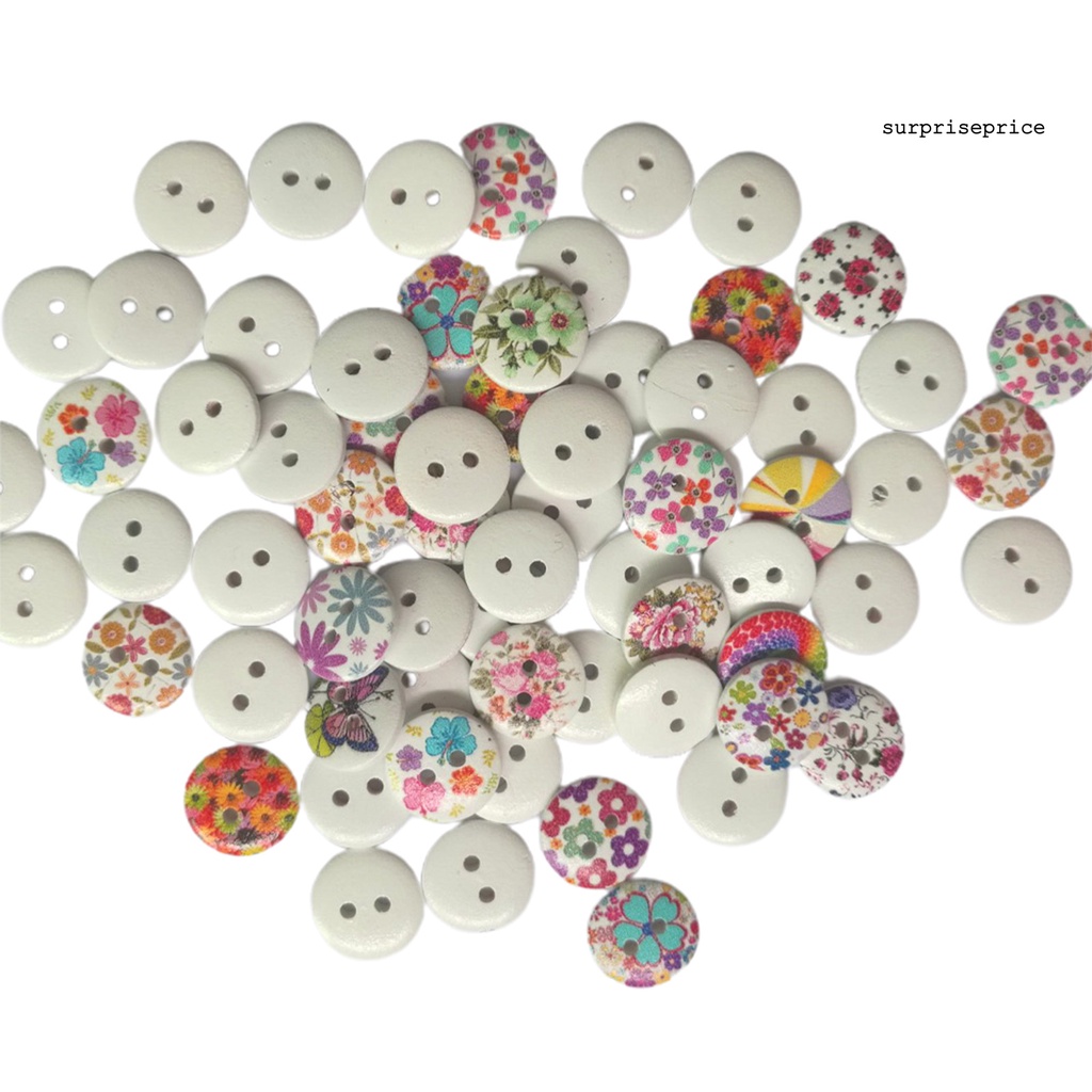 100 Nút Gỗ 2 Lỗ In Hình Hoa