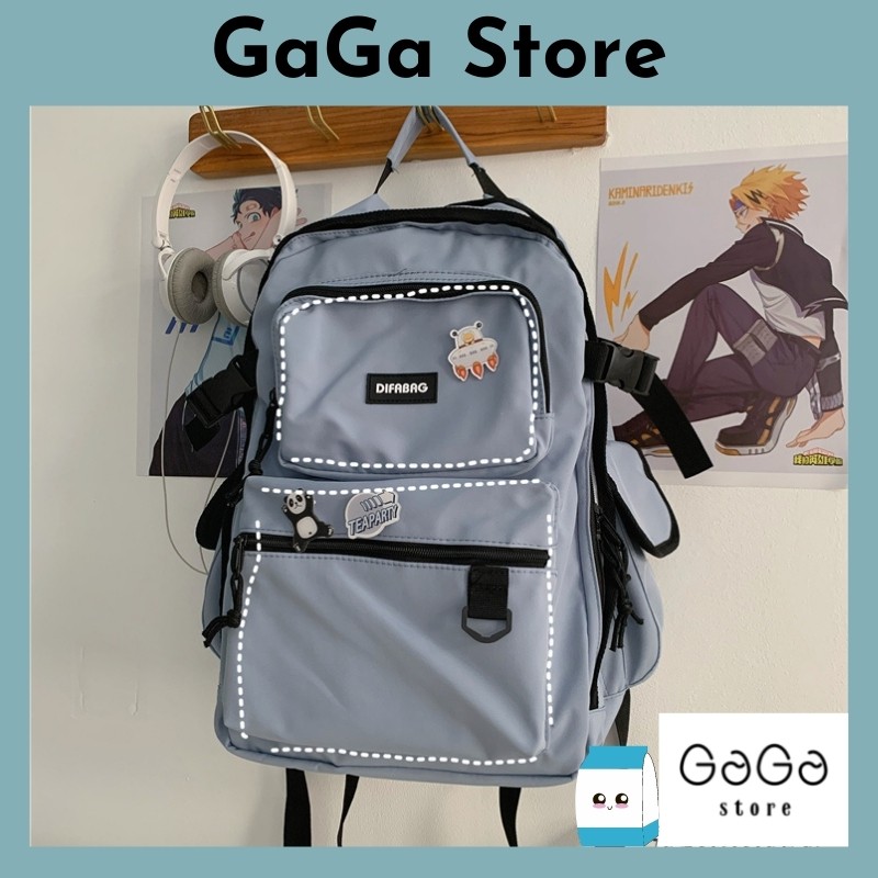 Balo nữ đi học ulzzang hàn quốc giá rẻ, Cặp sách unisex nam nữ viền đen tem difabag B229