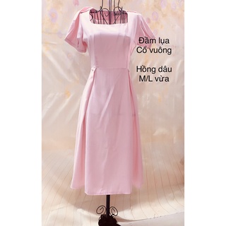 Đầm dự tiệc CỔ VUÔNG MÀU HỒNG- VẢI TRƠN (size bao vừa M/L)