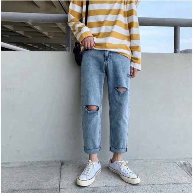 Quần baggy jean nam rách gối phong cách ulzzang siêu hot