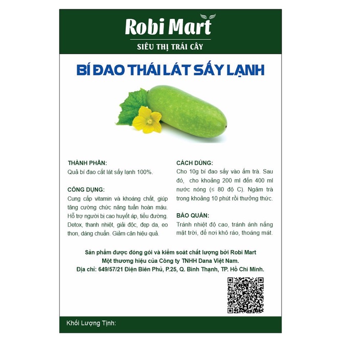 Bí đao thái lát sấy lạnh Robi Mart gói 250g - Giảm cân thanh nhiệt đẹp da