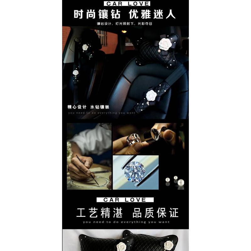 Gối Tựa Đầu Tựa Lưng Trên Xe Hơi Hình Hoa Chanel, Đính Đá Sang Trọng