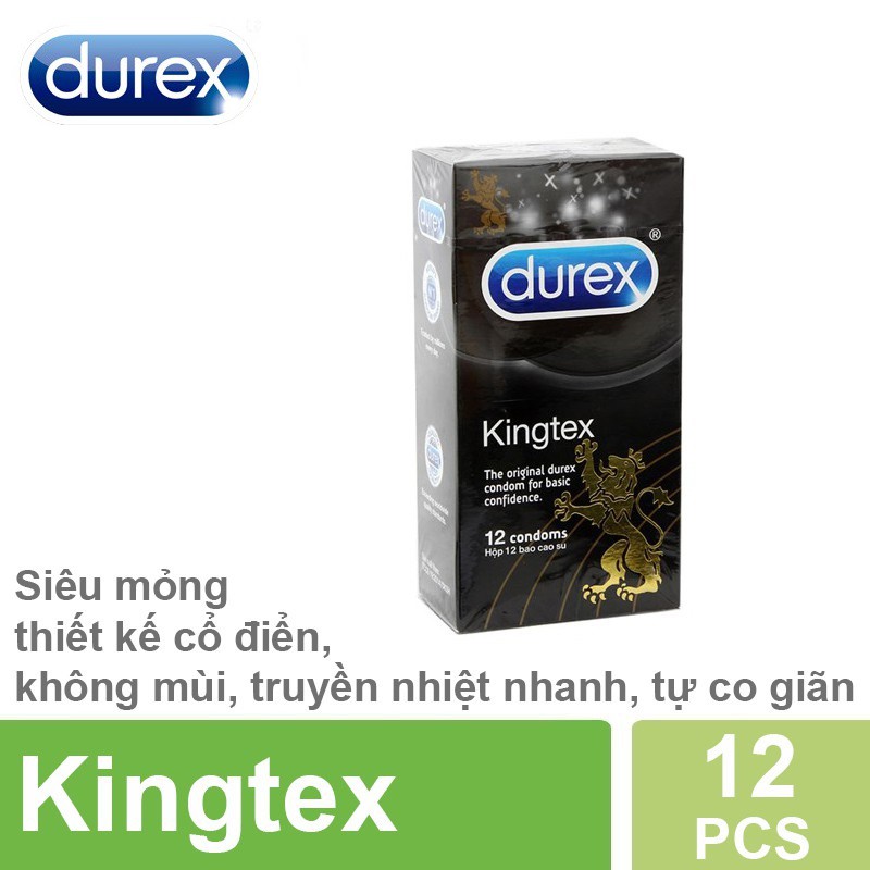 Bao Cao Su Durex Kingtex - Siêu Mỏng, kéo dài thời gian, co giãn (Hộp 12 Cái)