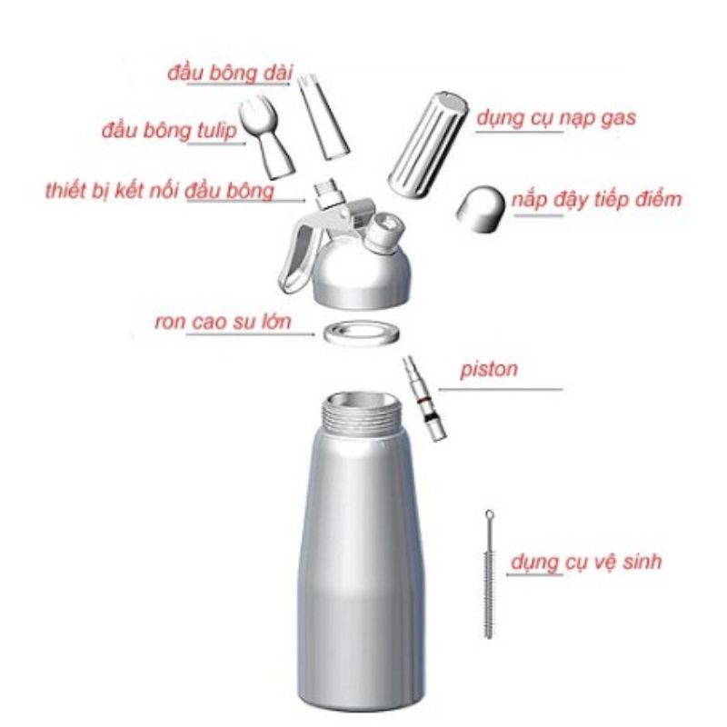 Bình xịt kem tươi Cream Whipper inox 500ml - 1000ml ( Tặng công thức)