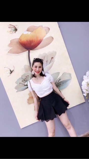 Áo Croptop tay phồng hình chụp thật kèm video