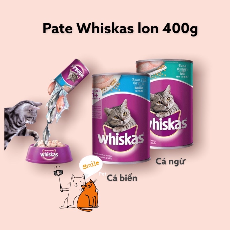 Patê Whiskas lon cho mèo vị cá Biển cá Thu & cá Biển 400gr