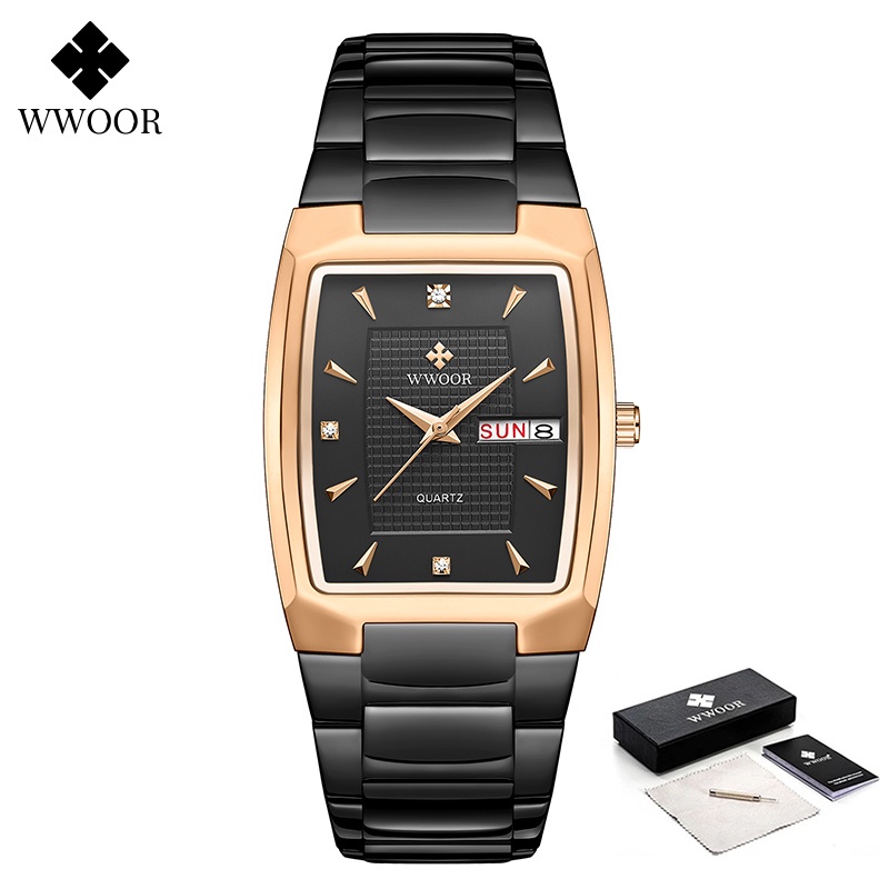 Wwoor Đồng Hồ Quartz Mặt Vuông Chống Thấm Nước Sang Trọng Thời Trang Công Sở Cho Nam Montre Femme-8837