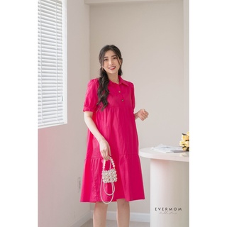 EVERMOM | Đầm bầu babydoll cổ sơ mi màu hồng sen