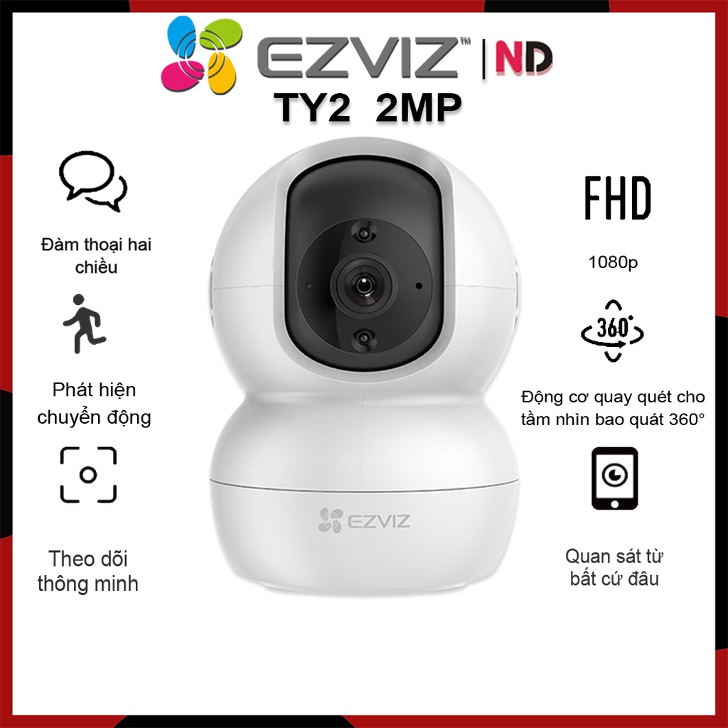 Camera Wi-Fi 2MP EZVIZ TY2 FULL HD 1080P Điều Khiển Xoay 360° - Hàng chính hãng bảo hành 24 tháng