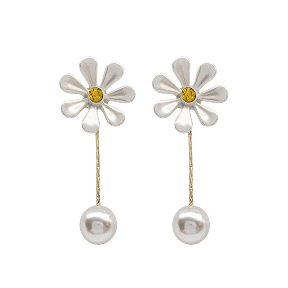 SUN FLOWER Hoa Tai Dáng Dài Hình Hoa Cúc Đính Ngọc Trai Nhân Tạo Thời Trang