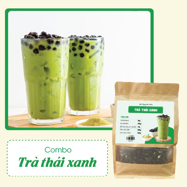 Set nguyên liệu pha chế Trà Thái Xanh thành phẩm 6 - 8 cốc cho mỗi combo.