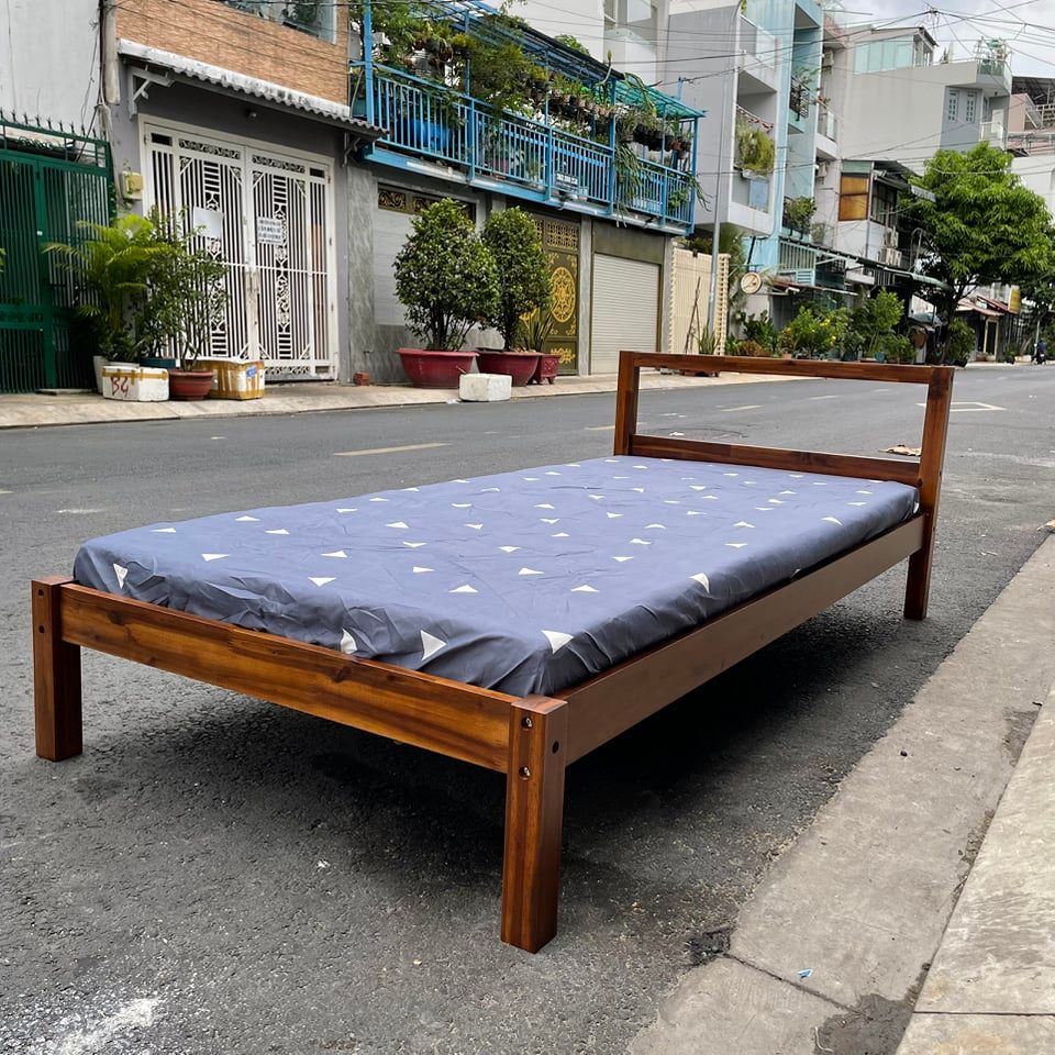Giường gỗ xuất khẩu Hàn Quốc 1mx2m- Giường đơn một người nằm - Giường gỗ 1m x 2m - Giường ngủ 1m2 x 2m