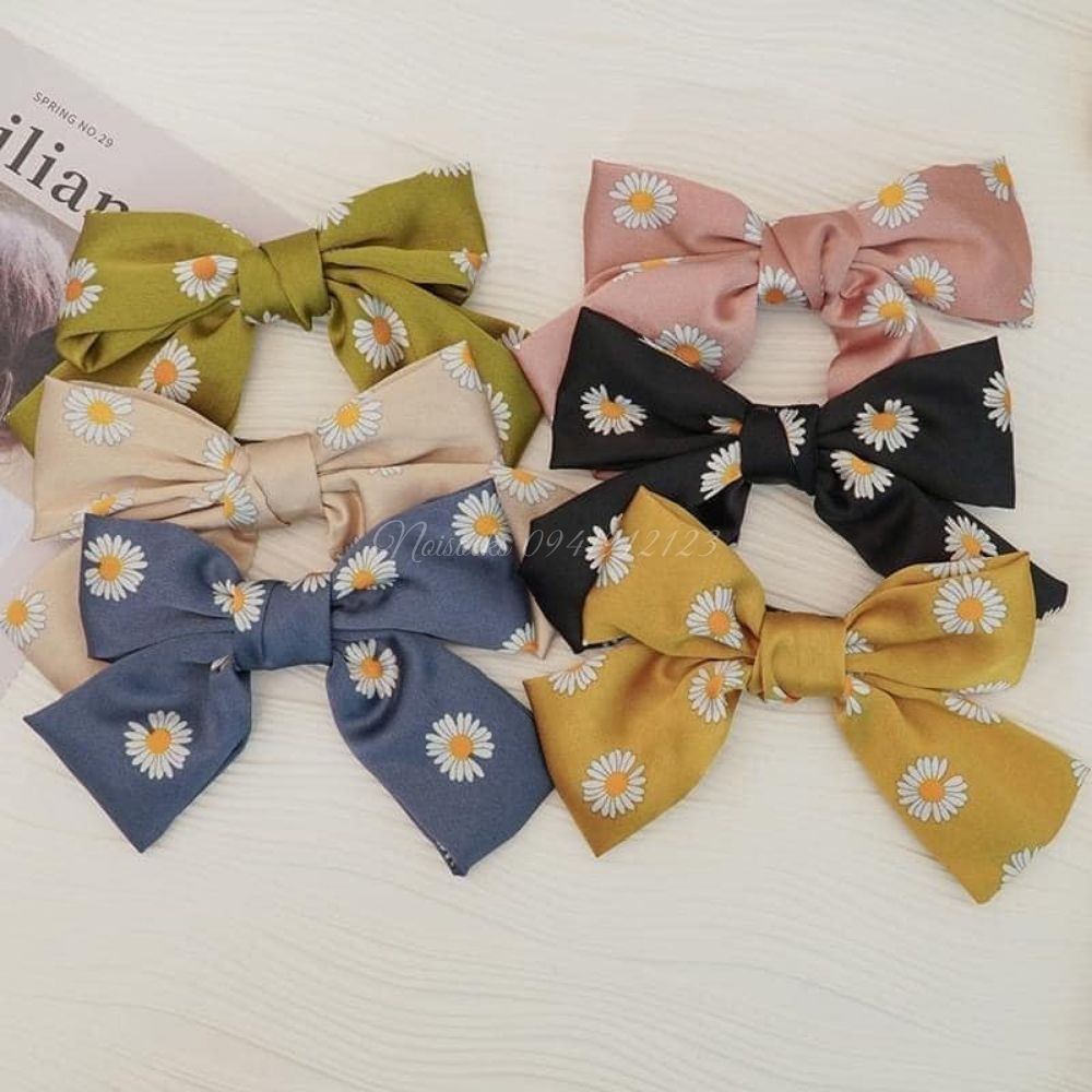 [sỉ lẻ] Kẹp tóc Nơ Hoa Cúc Bản To vải Satin xinh xắn, dễ thương cho nữ (ảnh thật – hàng có sẵn) - Noisocks