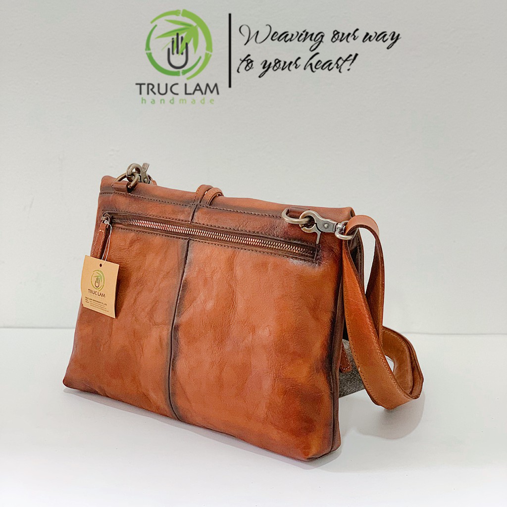 Túi Đeo Chéo Thời Trang Nam Da Bò Thật Cao Cấp Nắp Gập – Trúc Lâm Handmade