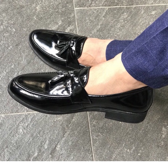 giầy lười chuông bóng trơn nam